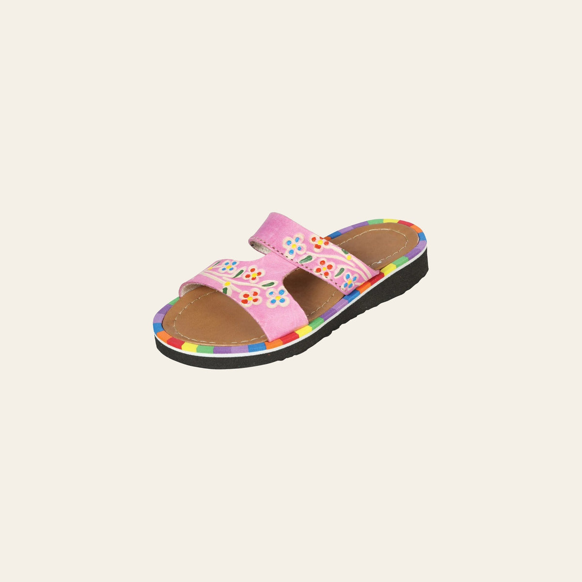 Artisanal Mexican Sandals Leather Pink 603386 on a warm cream background