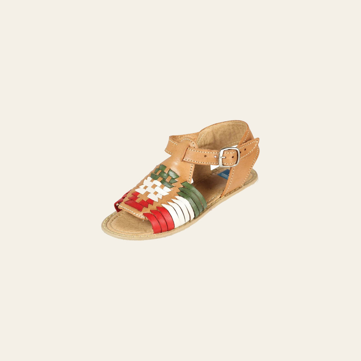 Artisanal Mexican Sandals Leather Tricolor 603943 on a warm cream background