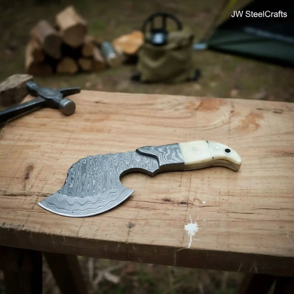 Damascus Cleaver Hatchet with Broad Forged Blade