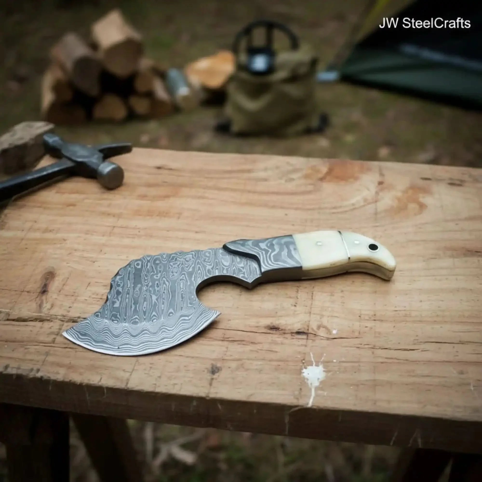 Damascus Cleaver Hatchet with Broad Forged Blade