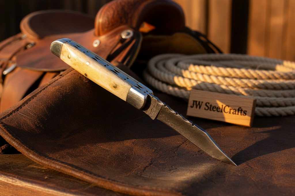 Handmade Damascus Steel Folding Pocket Trapper Knife 4"with Bone Handle