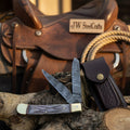 Damascus Steel Trapper Knife 4" with Bone Handle, Folding Pocket Knife