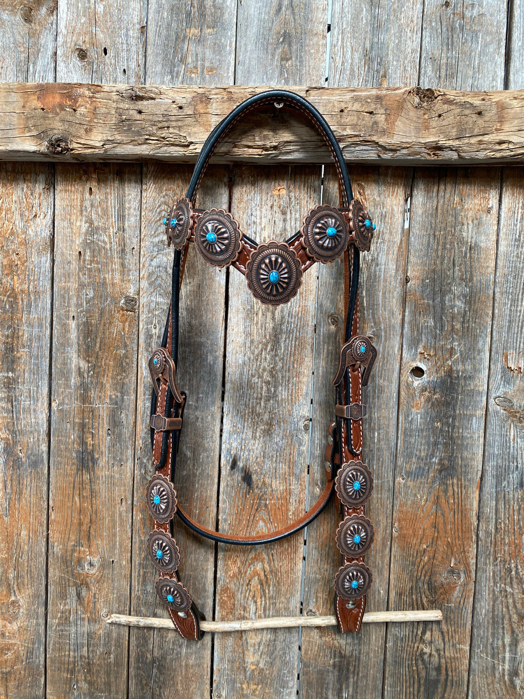 Medium Oil Navajo Style Copper Turquoise Browband & Breastcollar Tack Set #BBBC448 — view 3