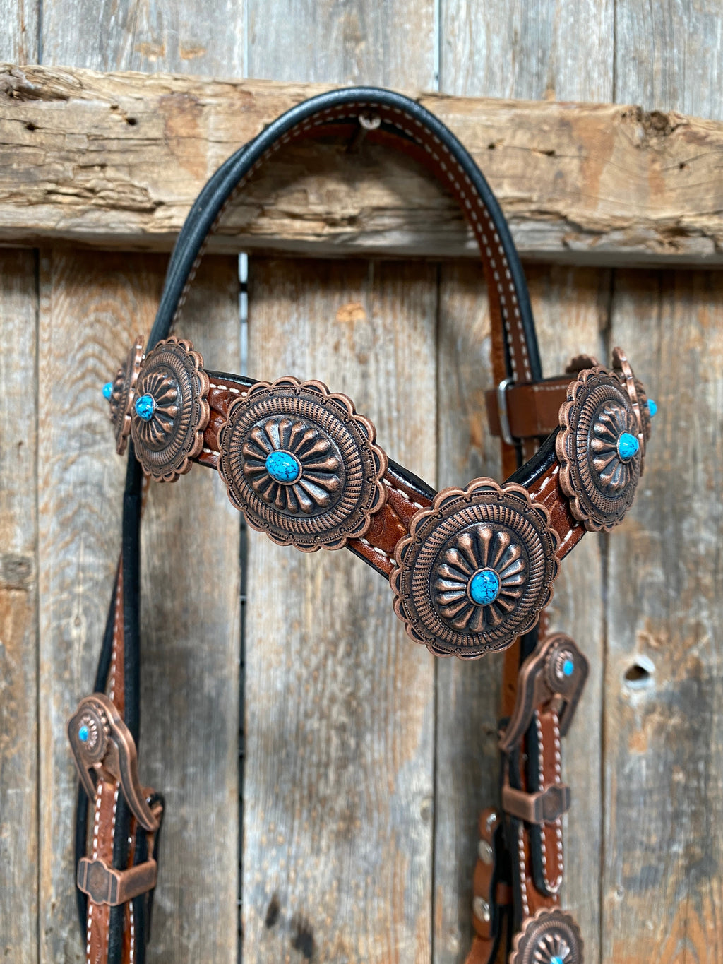 Medium Oil Navajo Style Copper Turquoise Browband & Breastcollar Tack Set #BBBC448 — view 4