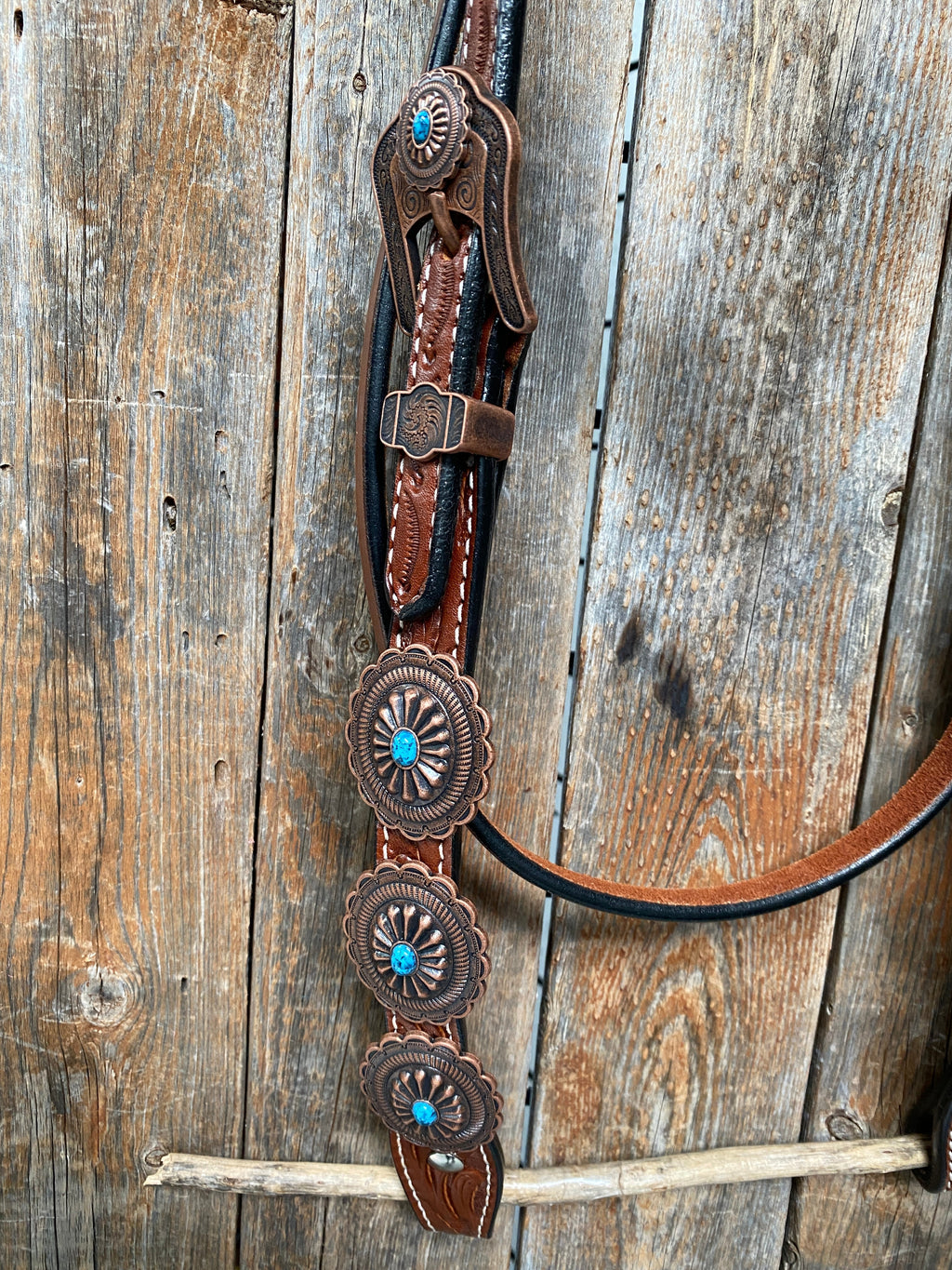 Medium Oil Navajo Style Copper Turquoise Browband & Breastcollar Tack Set #BBBC448 — view 5