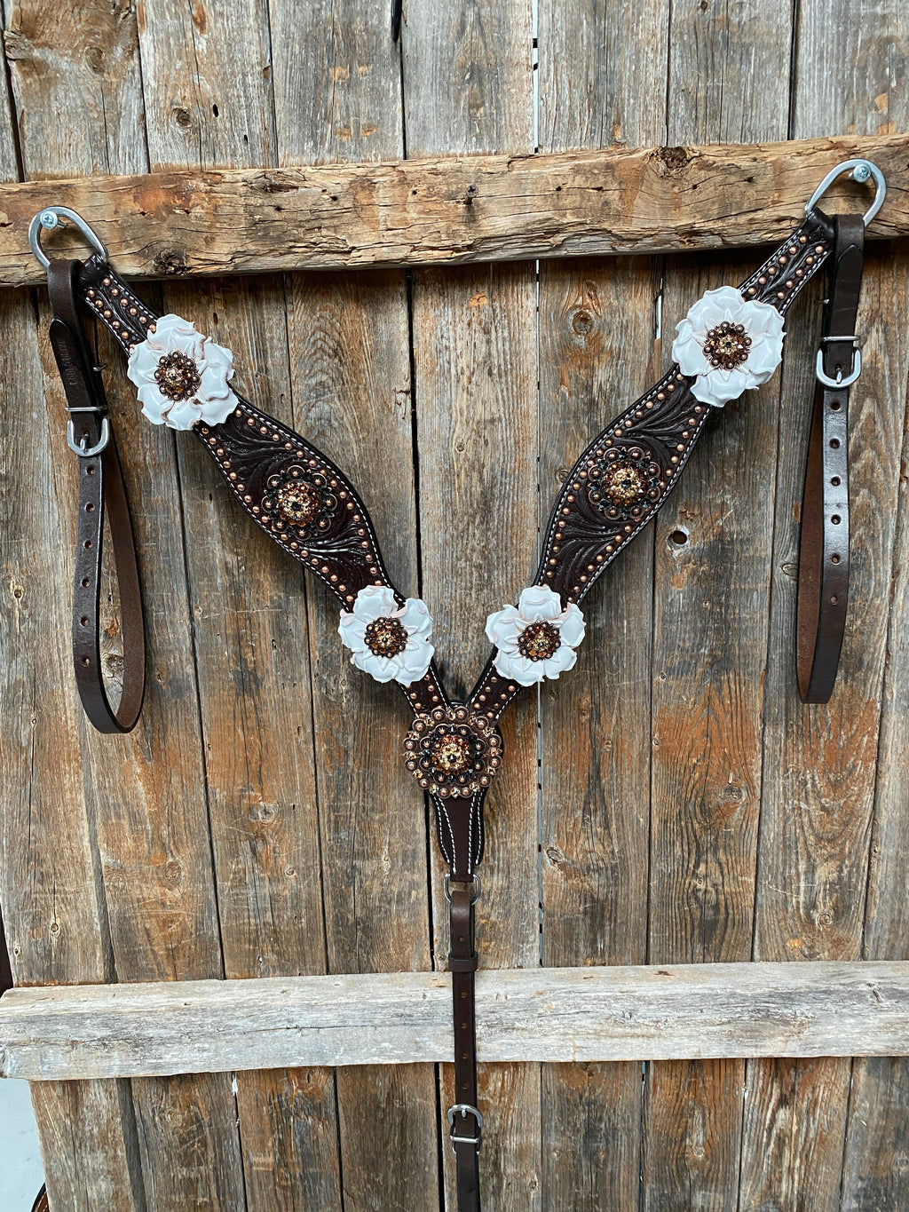 Dark Oil Copper Dot White and Topaz Browband / One Ear Tack Set #BBBC441 — view 8