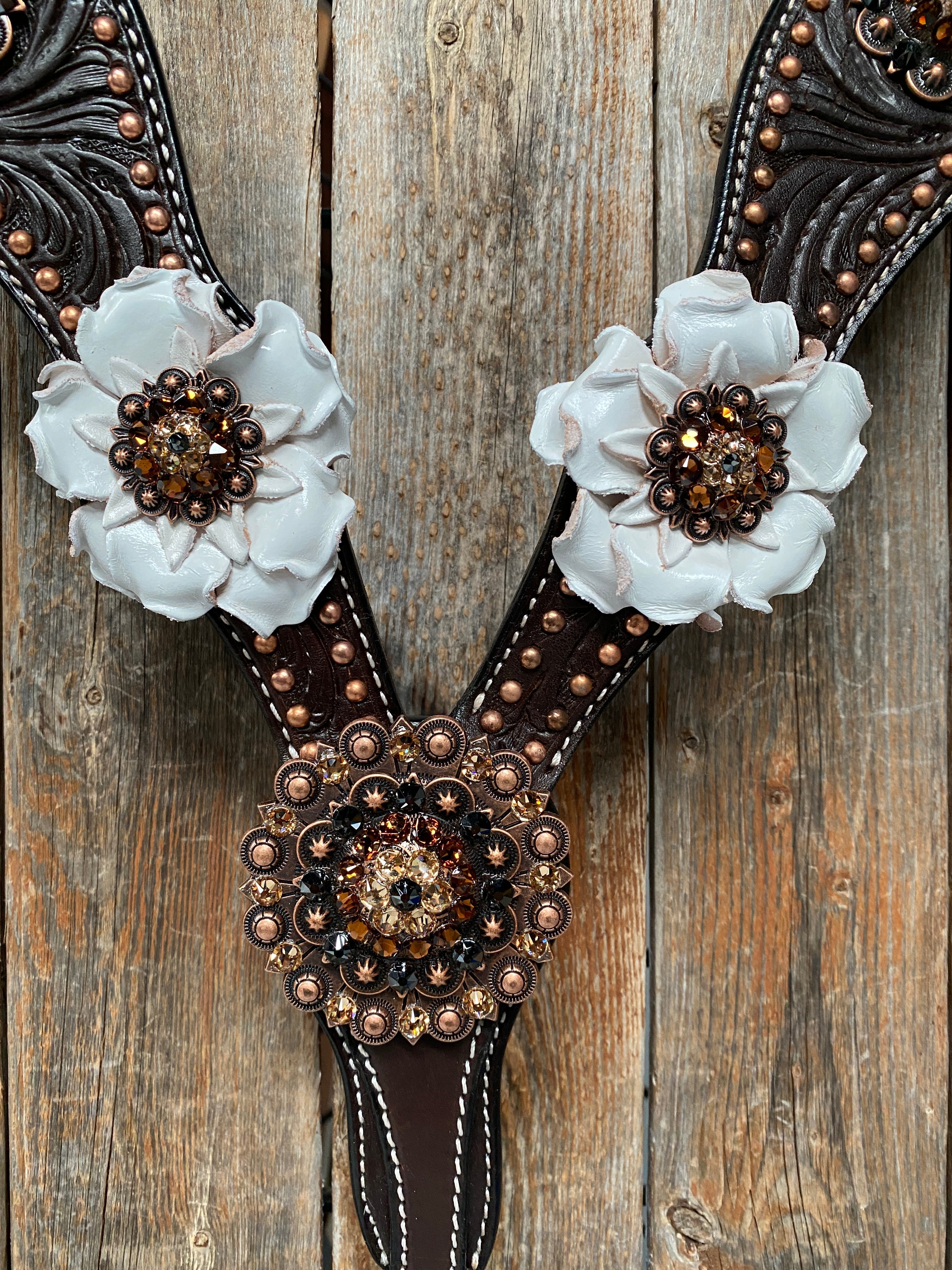 Dark Oil Copper Dot White and Topaz Browband / One Ear Tack Set #BBBC441 — view 10