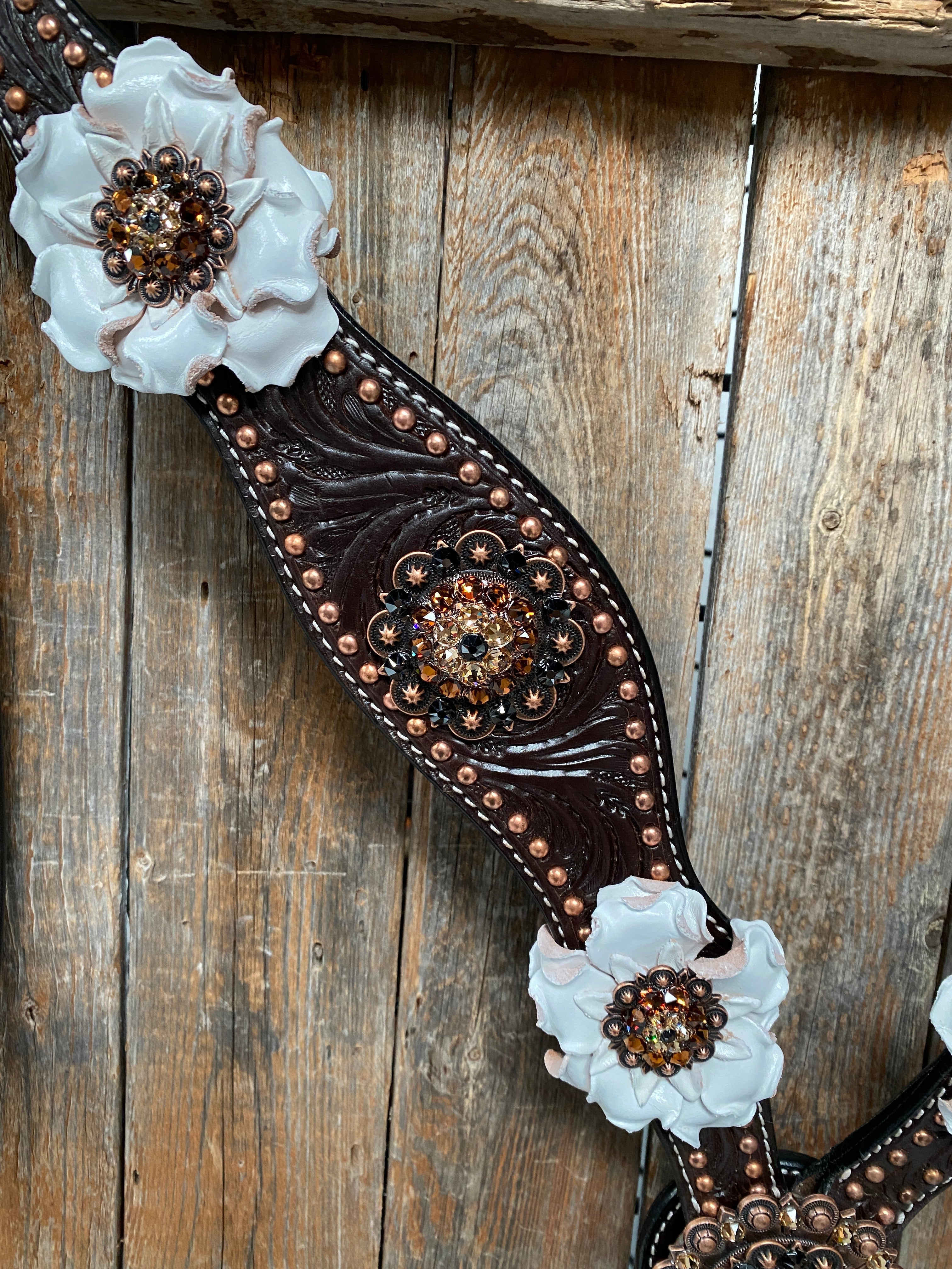 Dark Oil Copper Dot White and Topaz Browband / One Ear Tack Set #BBBC441 — view 9