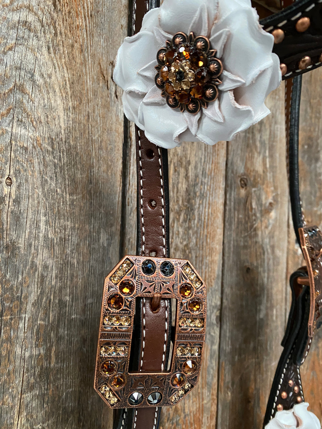 Dark Oil Copper Dot White and Topaz Browband / One Ear Tack Set #BBBC441 — view 7