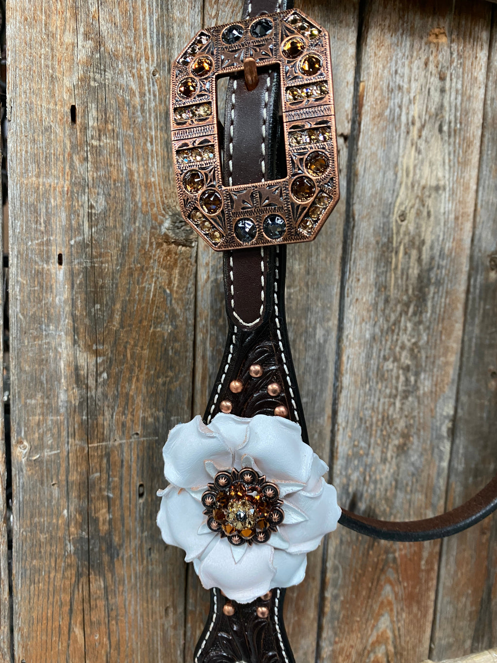 Dark Oil Copper Dot White and Topaz Browband / One Ear Tack Set #BBBC441 — view 5