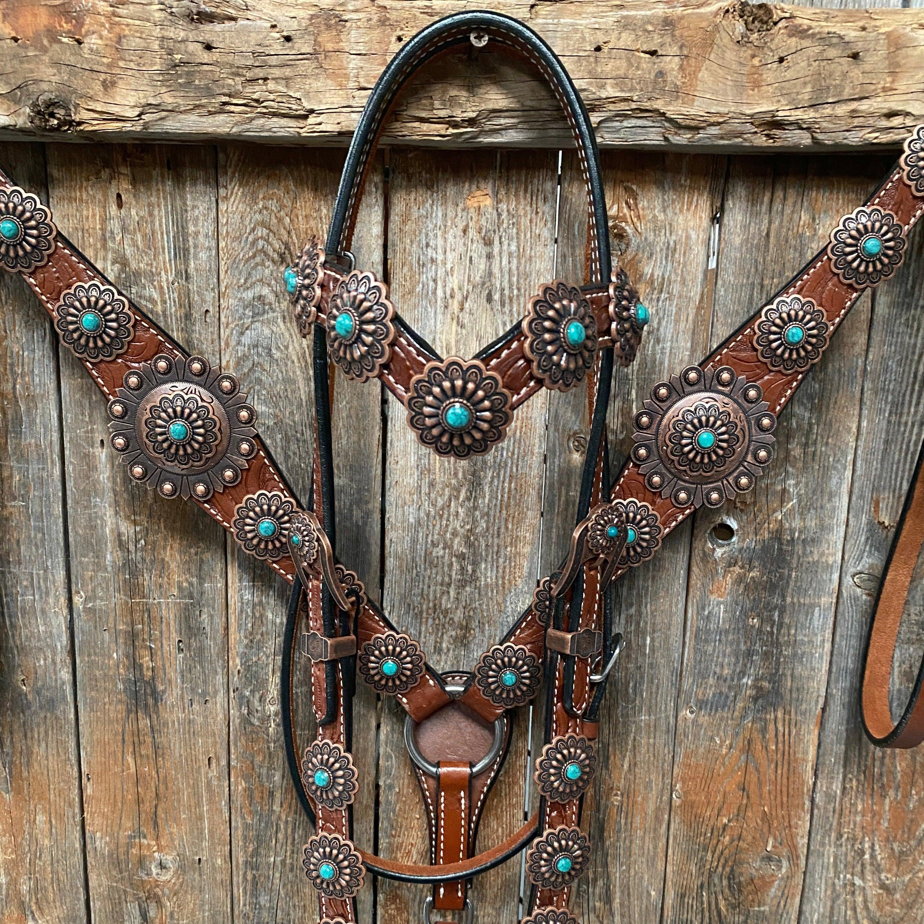 Medium Oil Copper Turquoise Browband Tack Set #BBBC468