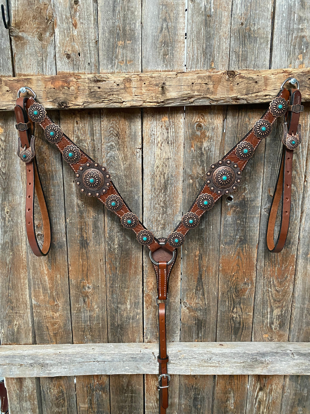 Medium Oil Copper Turquoise Browband Tack Set #BBBC468 — view 2