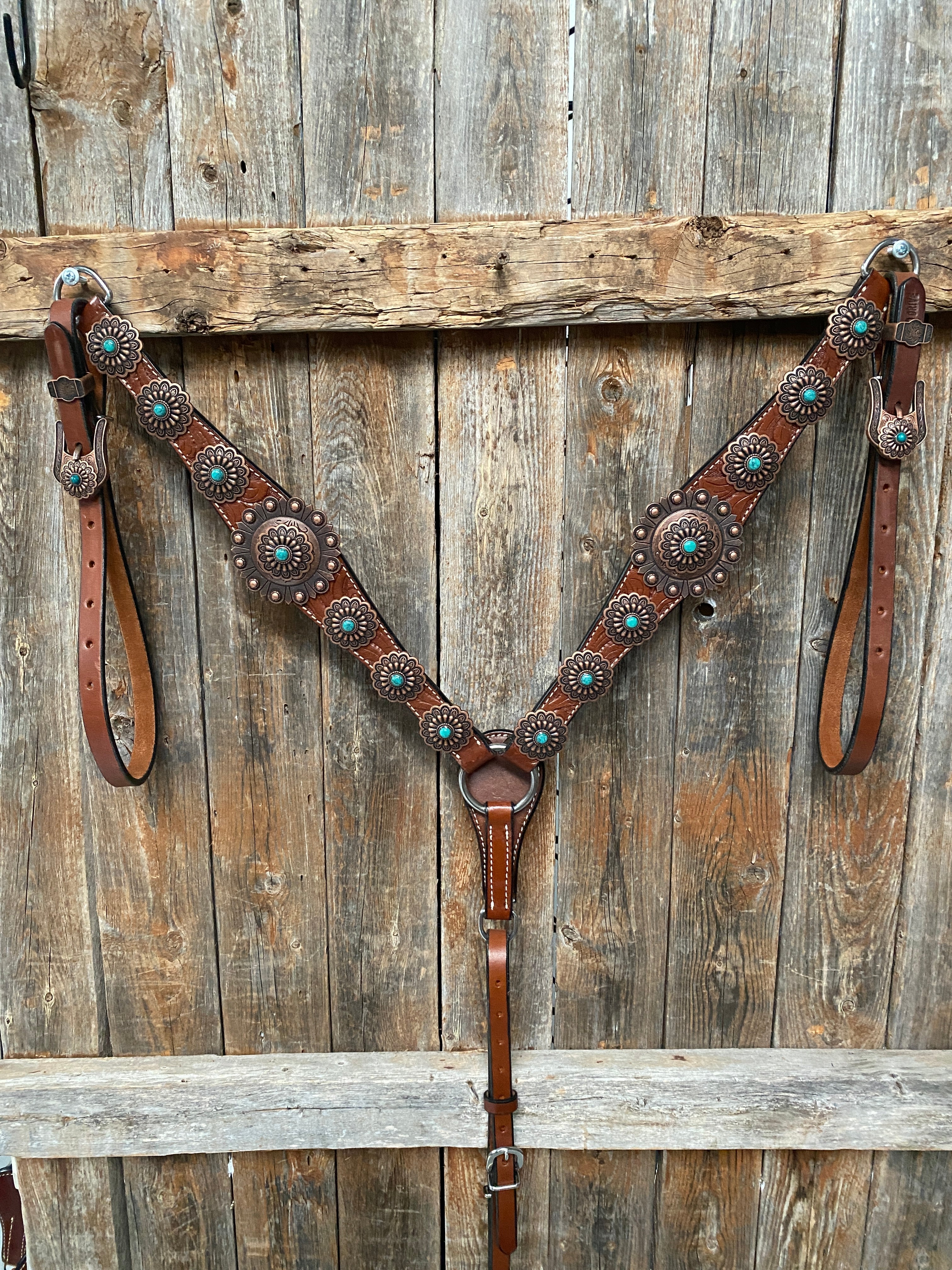 Medium Oil Copper Turquoise Browband Tack Set #BBBC468 — view 2