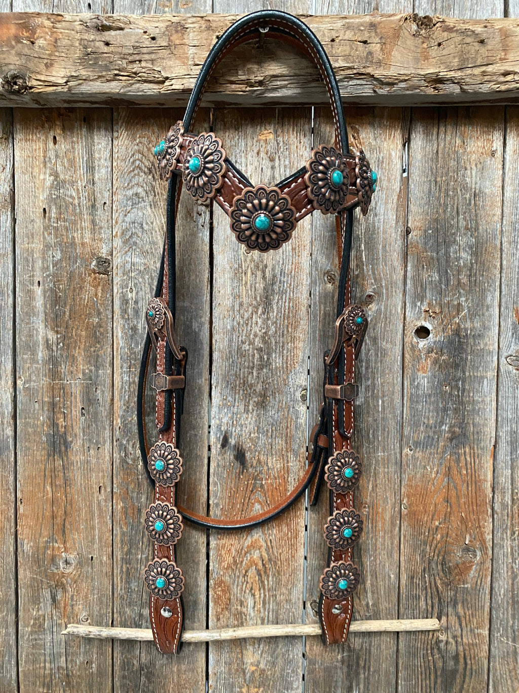 Medium Oil Copper Turquoise Browband Tack Set #BBBC468 — view 4