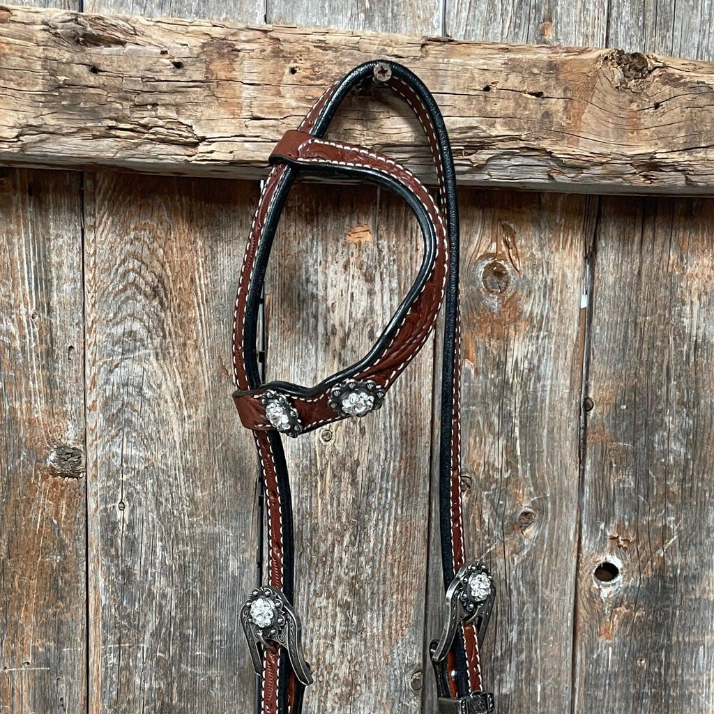 Medium Oil Floral Scalloped Clear Browband / One Ear / Breastcollar Buckstitch Tack Set #BBBC485 — view 9