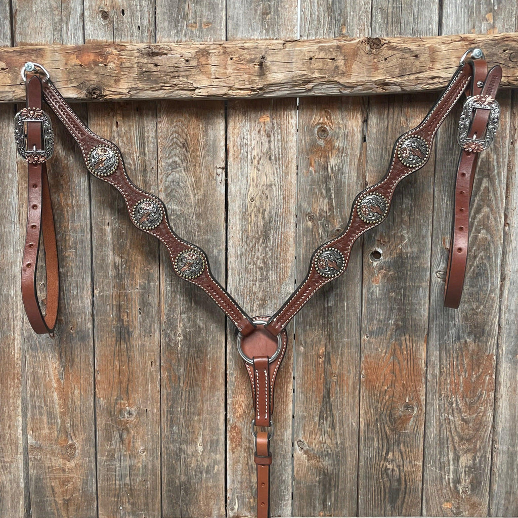 Medium Oil Basketweave Flower and Cactus Browband/One Ear Tack Set #BBBC491 — view 3