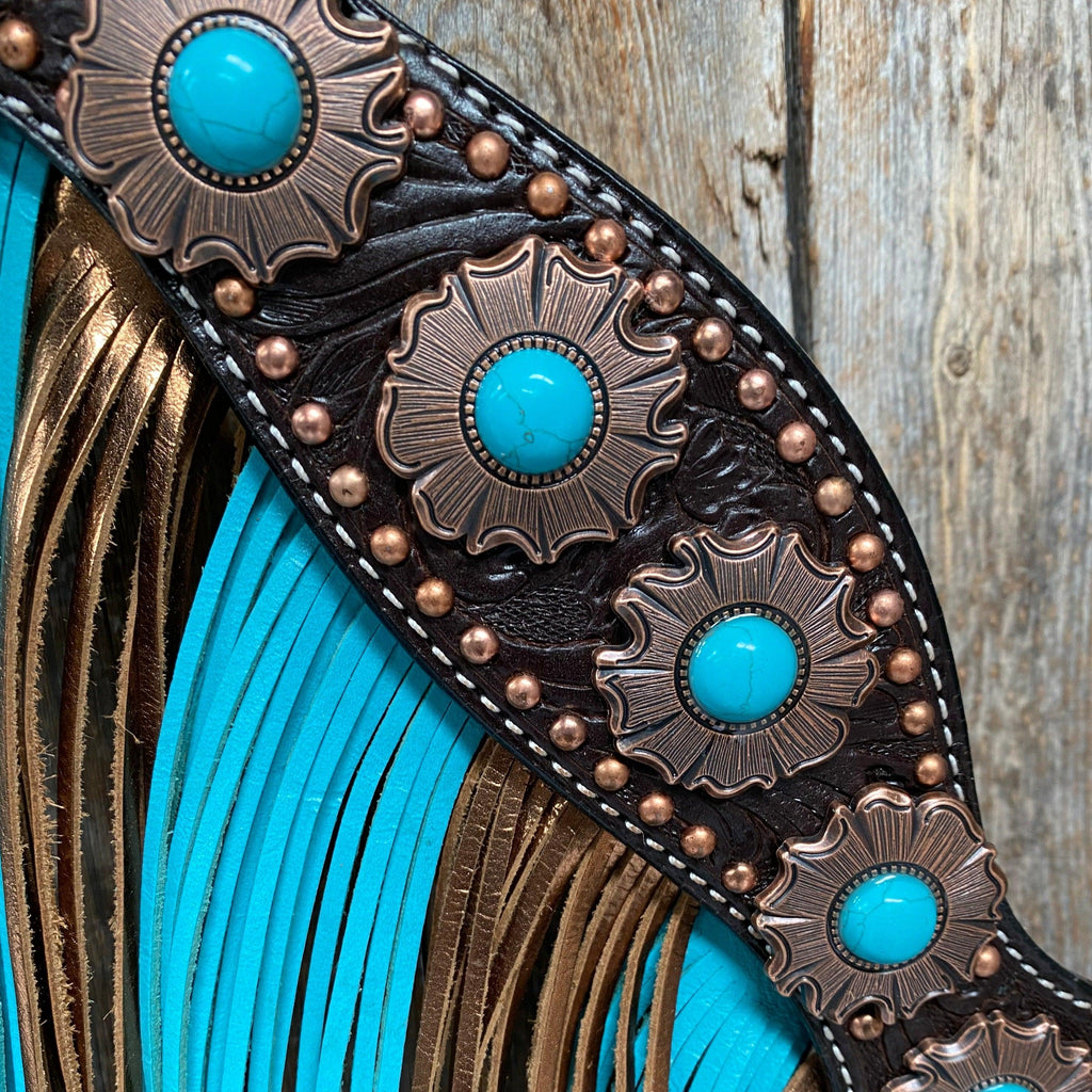 Dark Oil Copper Dot Turquoise Browband/One Ear Tack Set #BBBC498 — view 10