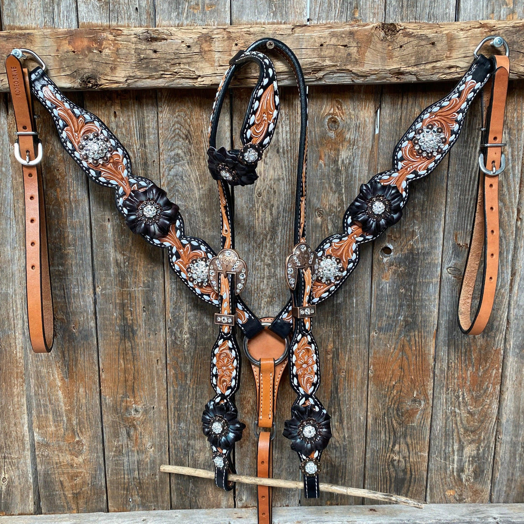 Classic Black and Clear Browband/One Ear Tack Set #BBBC499 — view 2