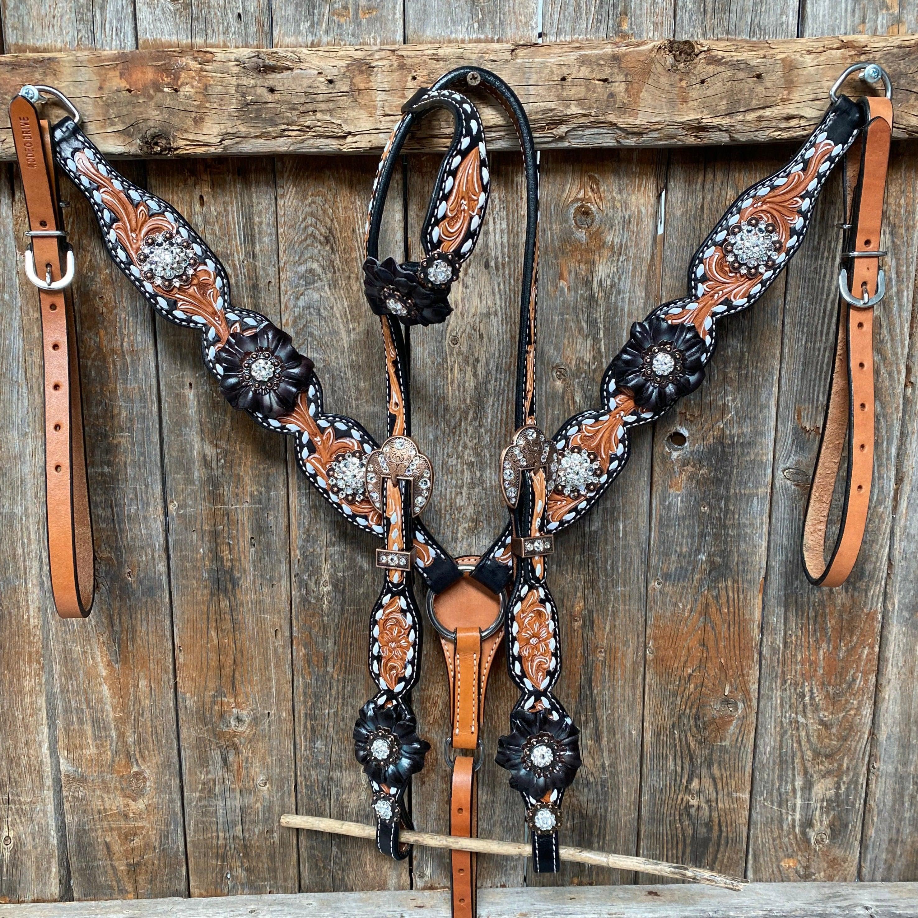 Classic Black and Clear Browband/One Ear Tack Set #BBBC499 — view 2