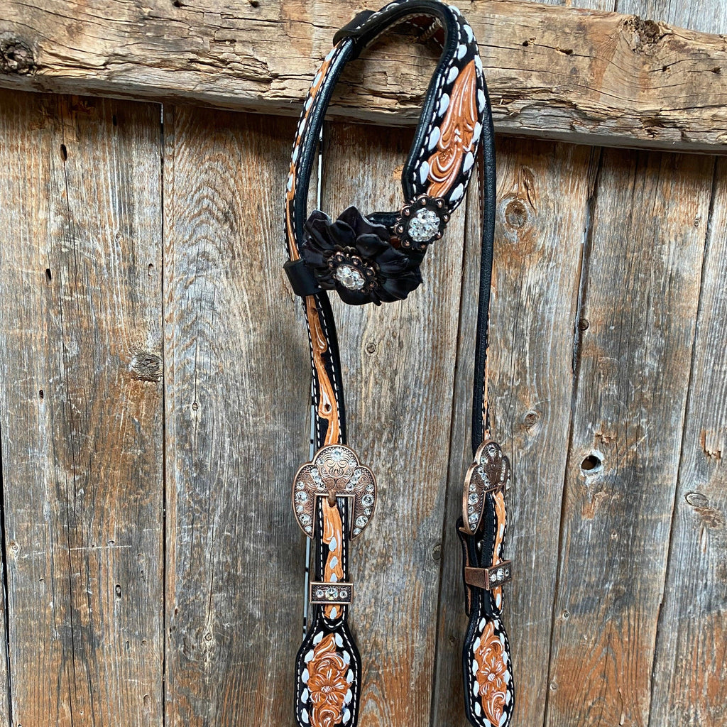 Classic Black and Clear Browband/One Ear Tack Set #BBBC499 — view 6