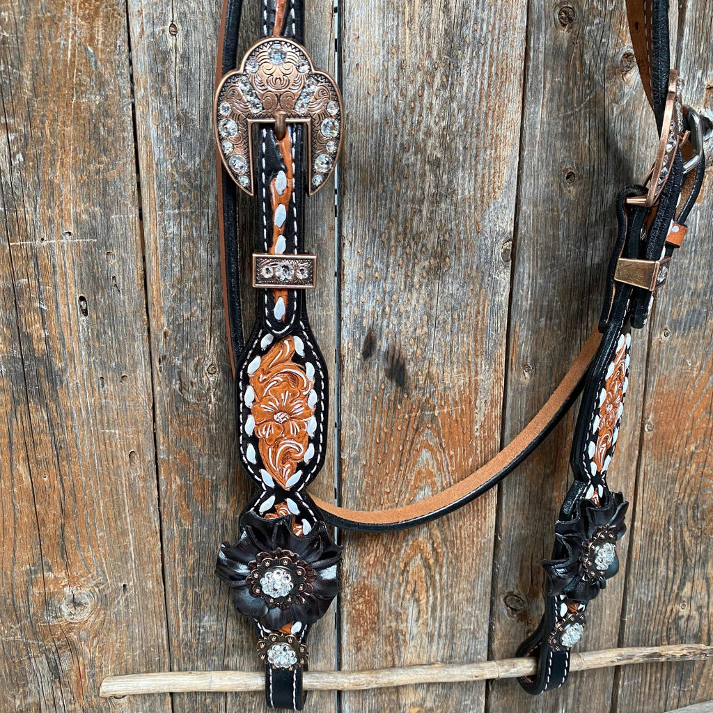 Classic Black and Clear Browband/One Ear Tack Set #BBBC499 — view 5