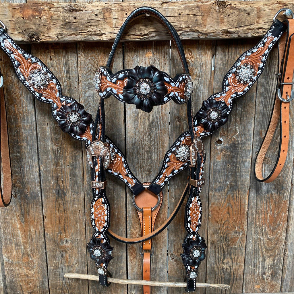 Classic Black and Clear Browband/One Ear Tack Set #BBBC499