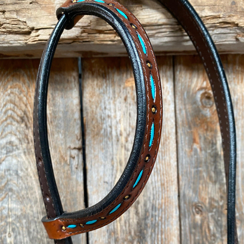 Hand Painted Two Tone Clear/Turquoise Browband / One Ear / Breastcollar Tack Set #BBBC507 — view 9