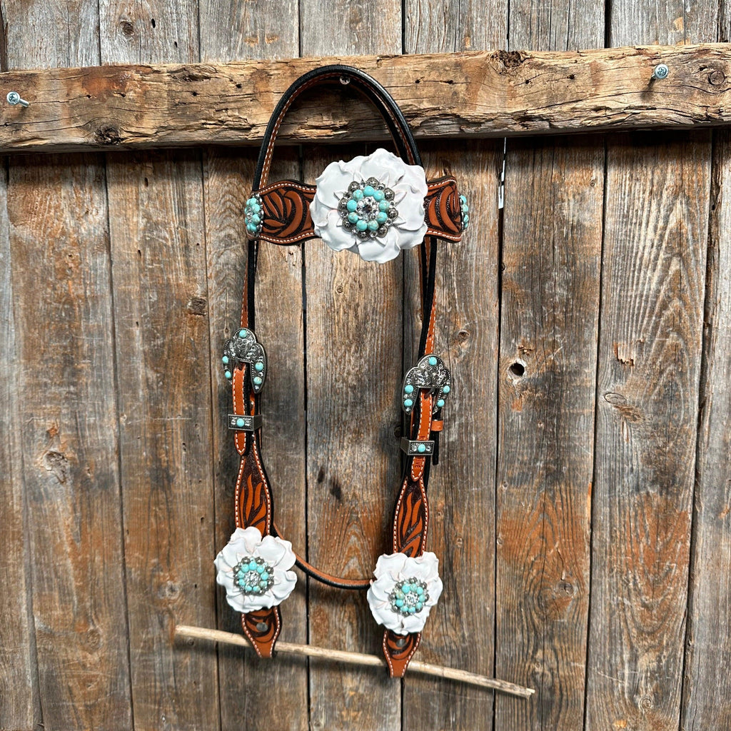 Zebra Turquoise and White Browband / Breastcollar Tack Set #BBBC536 — view 5