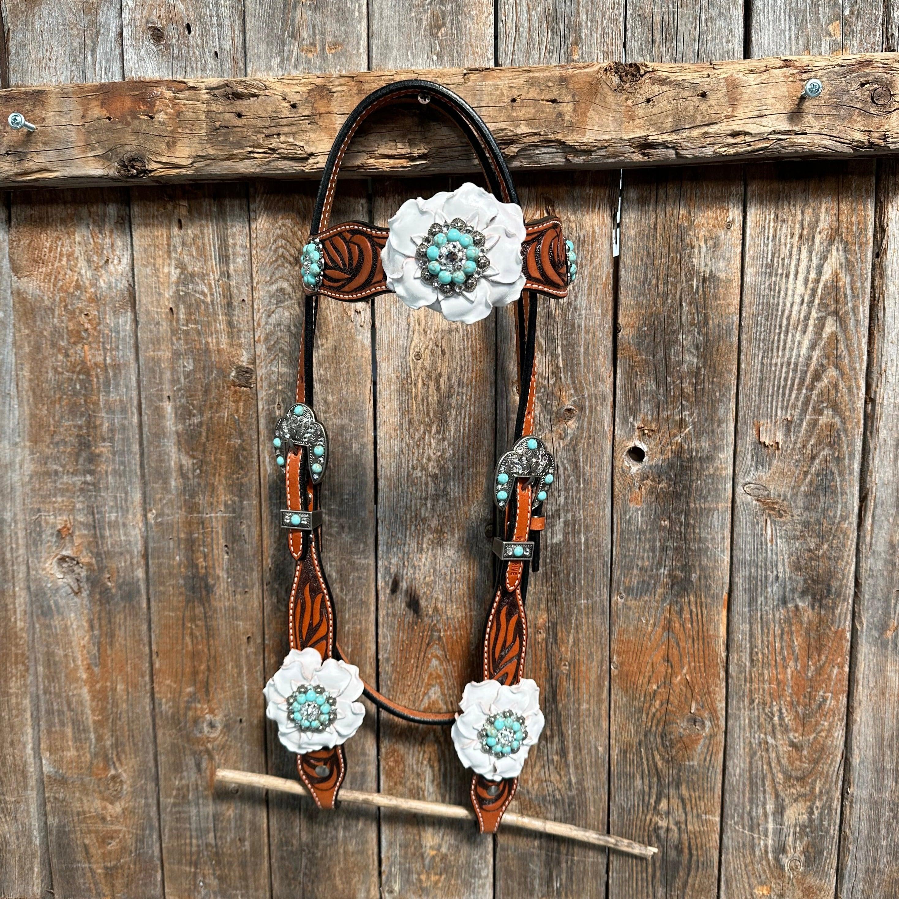 Zebra Turquoise and White Browband / Breastcollar Tack Set #BBBC536 — view 5