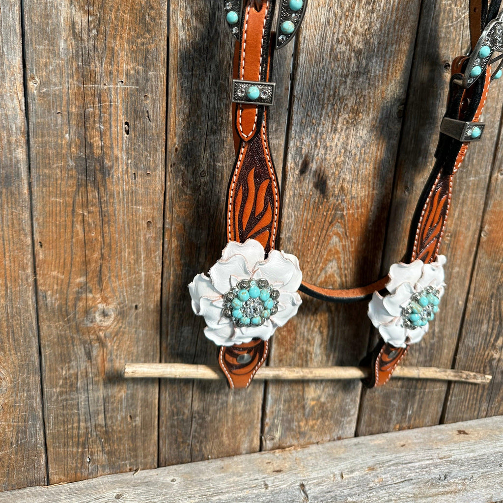 Zebra Turquoise and White Browband / Breastcollar Tack Set #BBBC536 — view 7