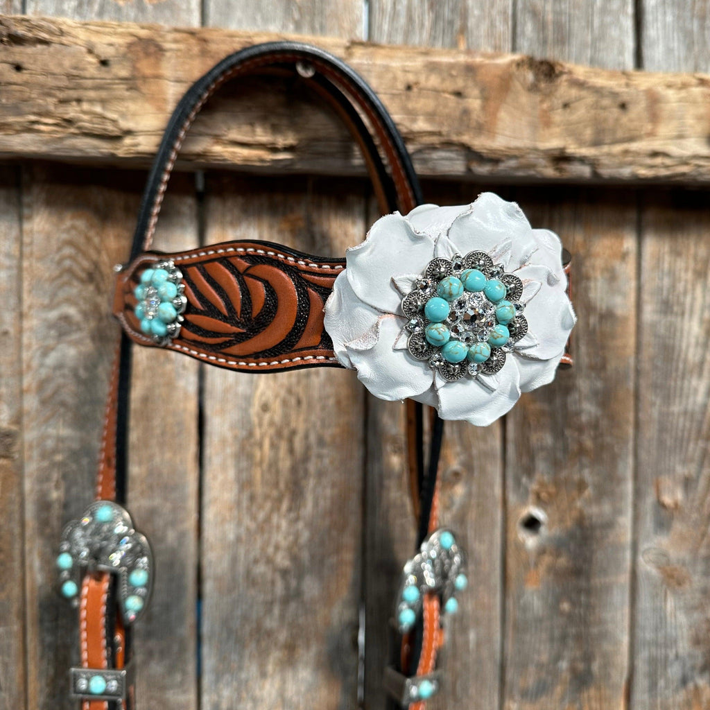 Zebra Turquoise and White Browband / Breastcollar Tack Set #BBBC536 — view 6