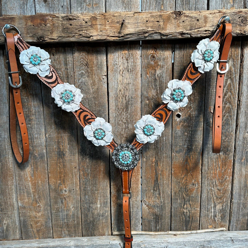 Zebra Turquoise and White Browband / Breastcollar Tack Set #BBBC536 — view 8