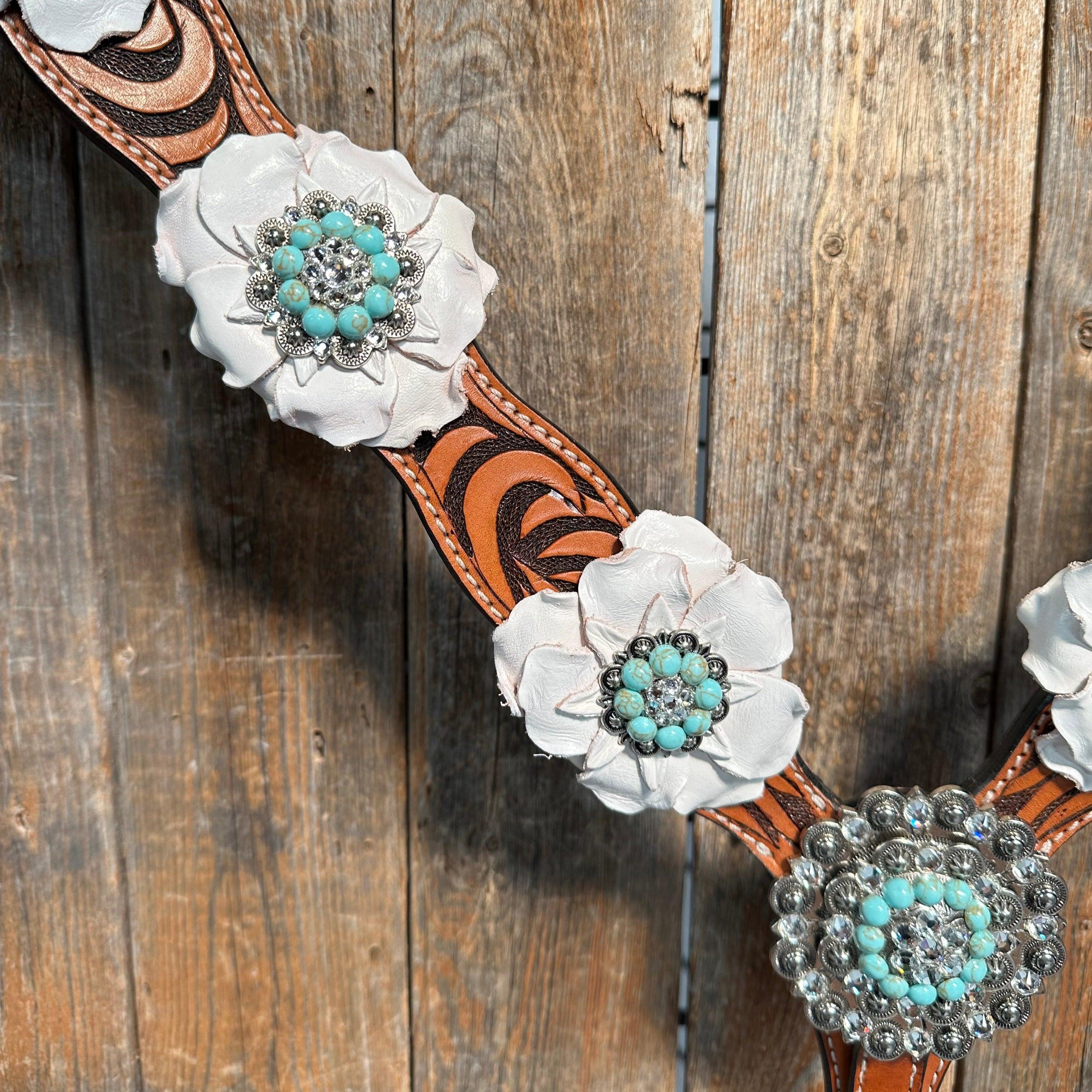 Zebra Turquoise and White Browband / Breastcollar Tack Set #BBBC536 — view 9