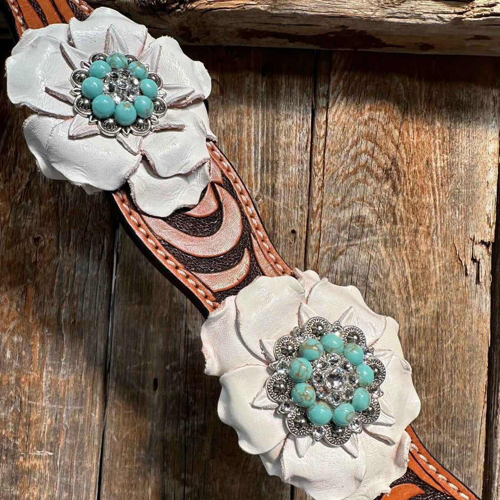 Zebra Turquoise and White Browband / Breastcollar Tack Set #BBBC536 — view 11