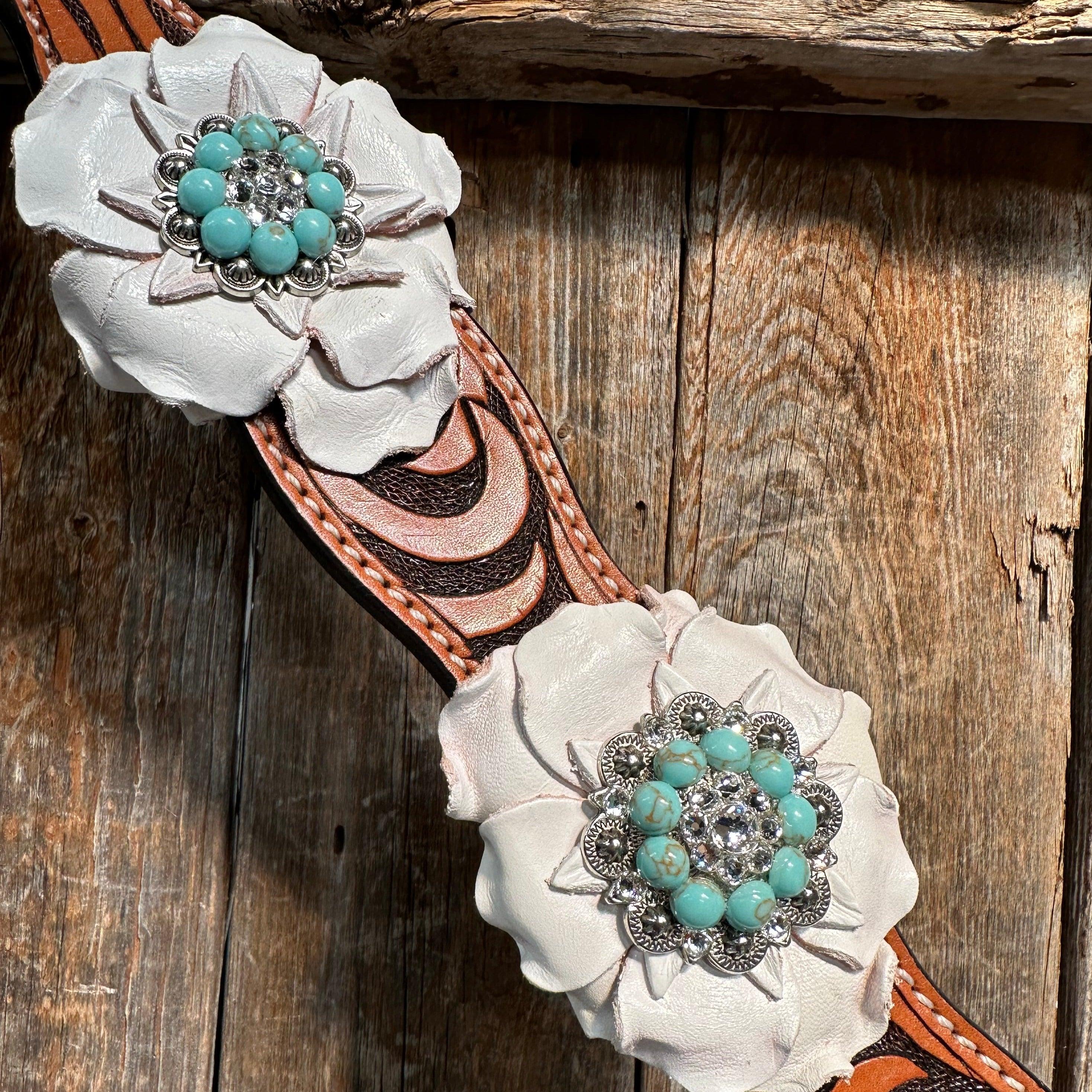 Zebra Turquoise and White Browband / Breastcollar Tack Set #BBBC536 — view 11