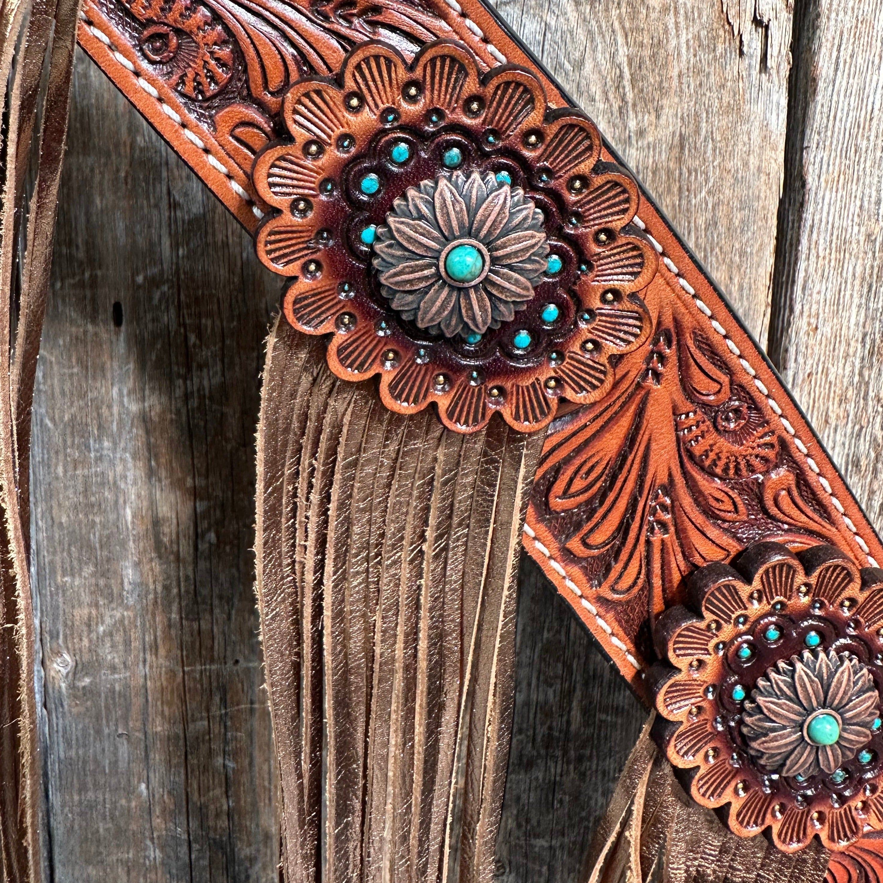 Honey Colored Floral Copper and Turquoise Tack Set #BBBC529 — view 5