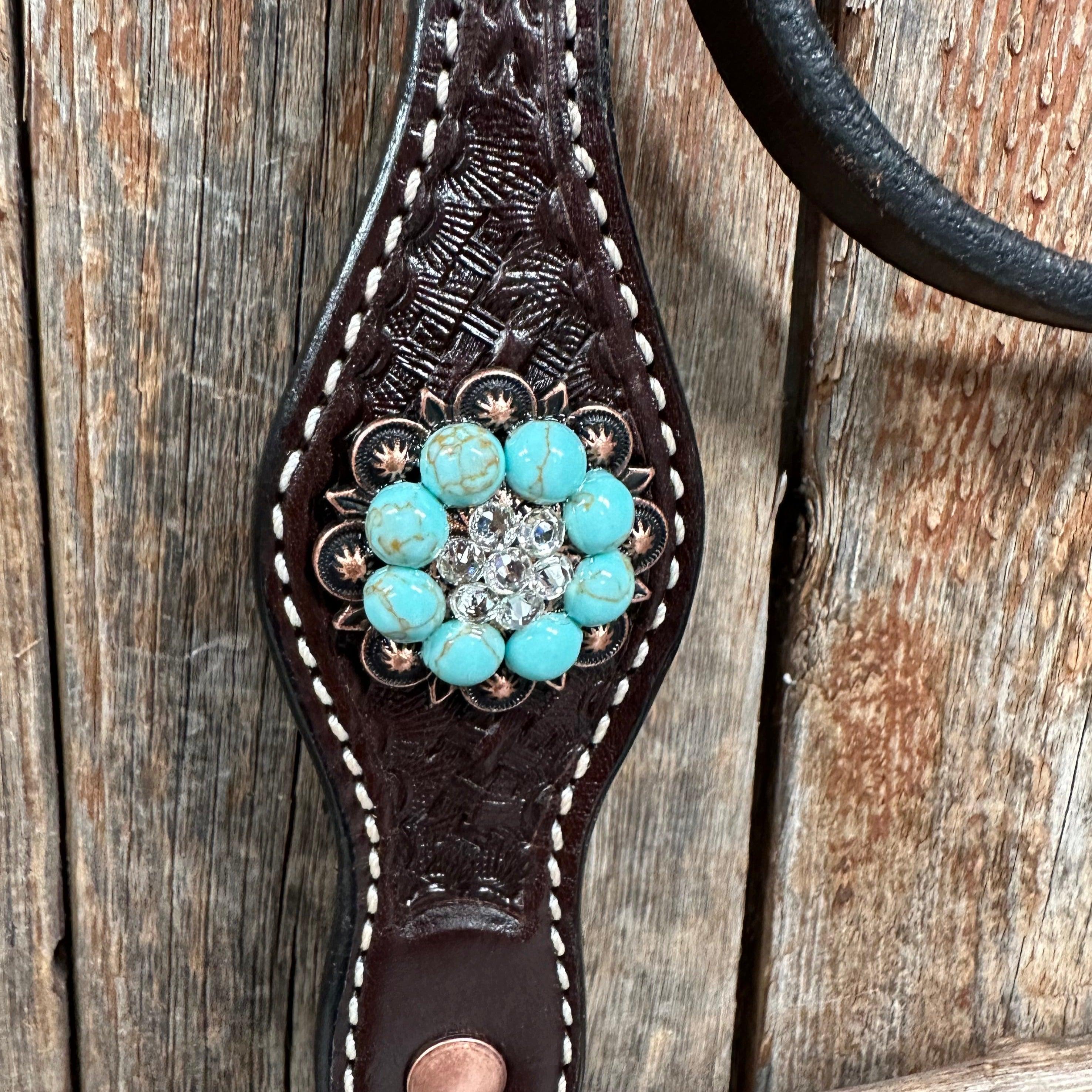 Dark Oil Basketweave Turquoise and Clear Browband Tack Set #BBBC530 — view 7