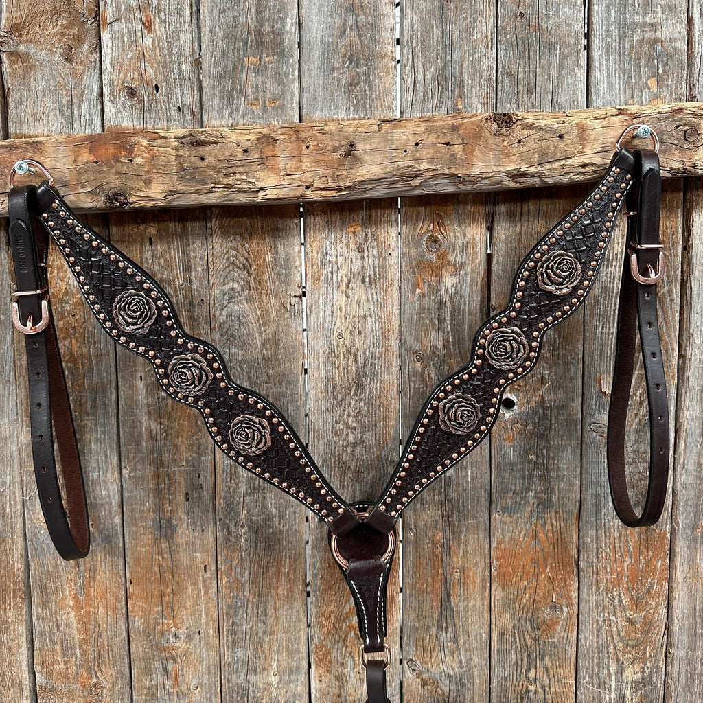 Copper Dot Honeycomb Rose Browband / One Ear Tack Set #BBBC554 — view 3