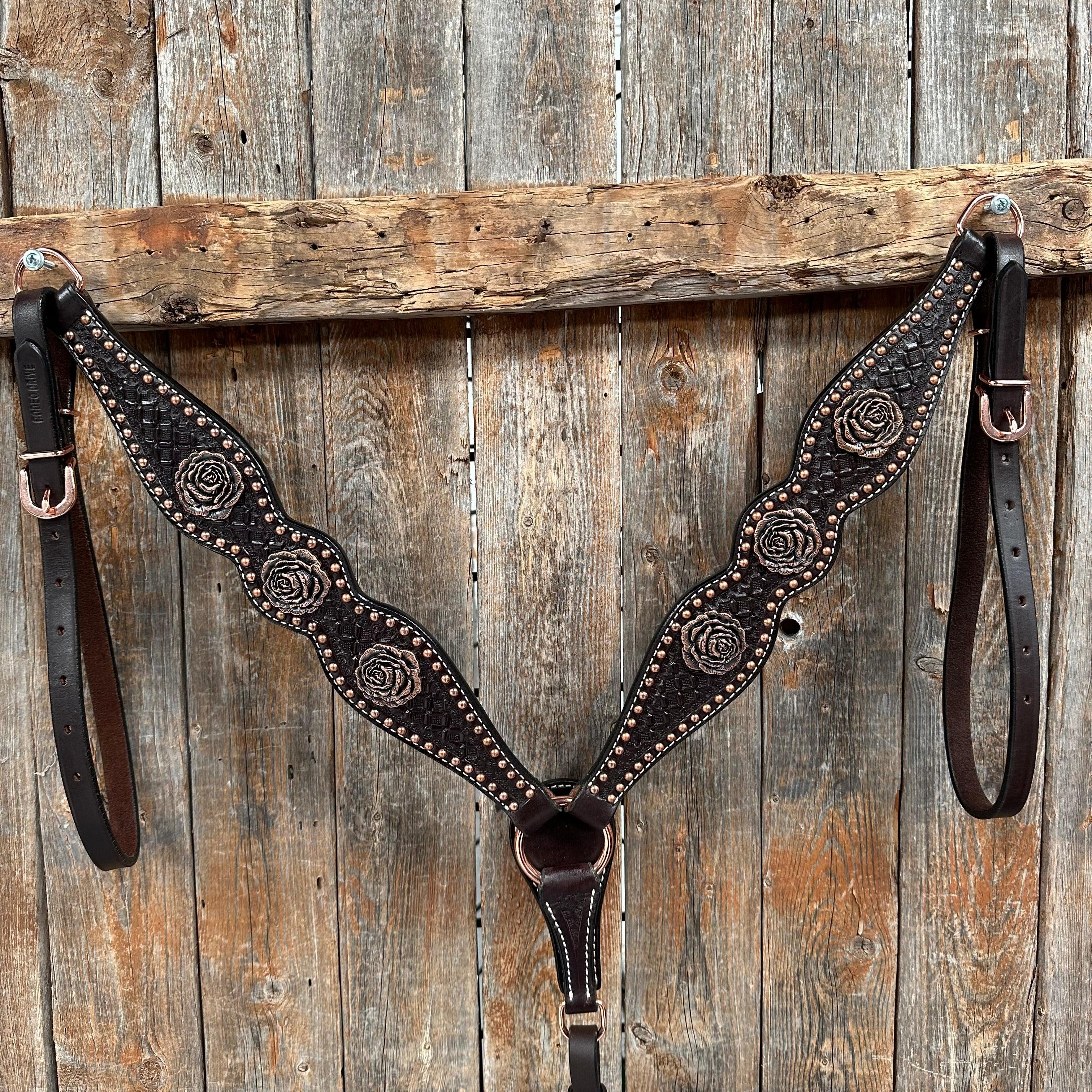 Copper Dot Honeycomb Rose Browband / One Ear Tack Set #BBBC554 — view 3