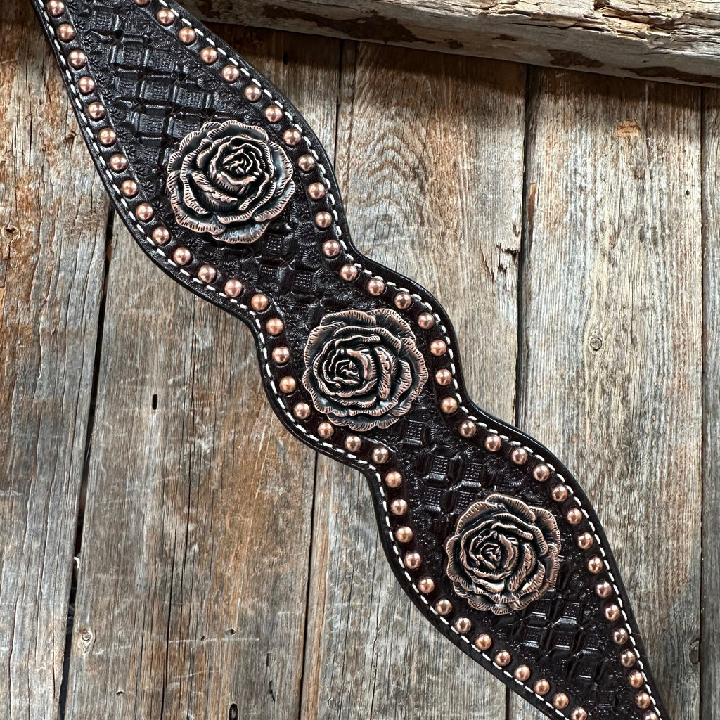 Copper Dot Honeycomb Rose Browband / One Ear Tack Set #BBBC554 — view 4