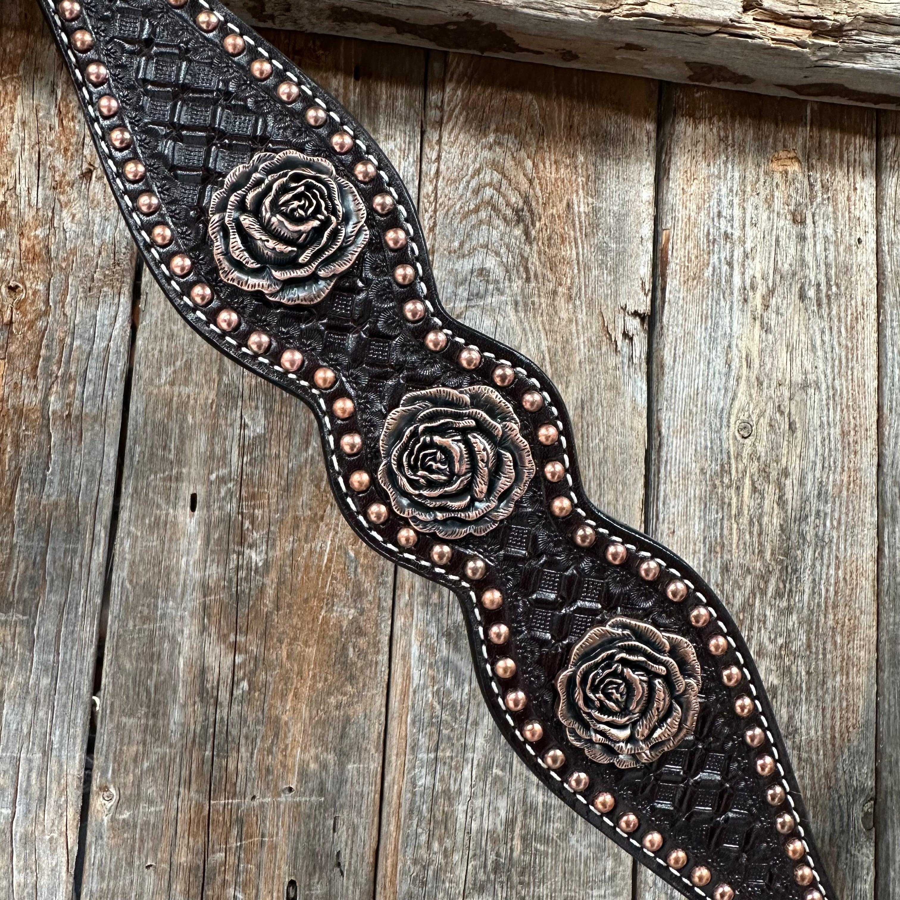 Copper Dot Honeycomb Rose Browband / One Ear Tack Set #BBBC554 — view 4