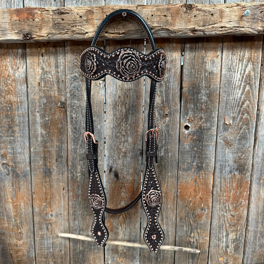 Copper Dot Honeycomb Rose Browband / One Ear Tack Set #BBBC554 — view 5