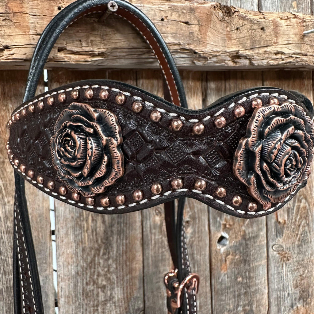 Copper Dot Honeycomb Rose Browband / One Ear Tack Set #BBBC554 — view 6