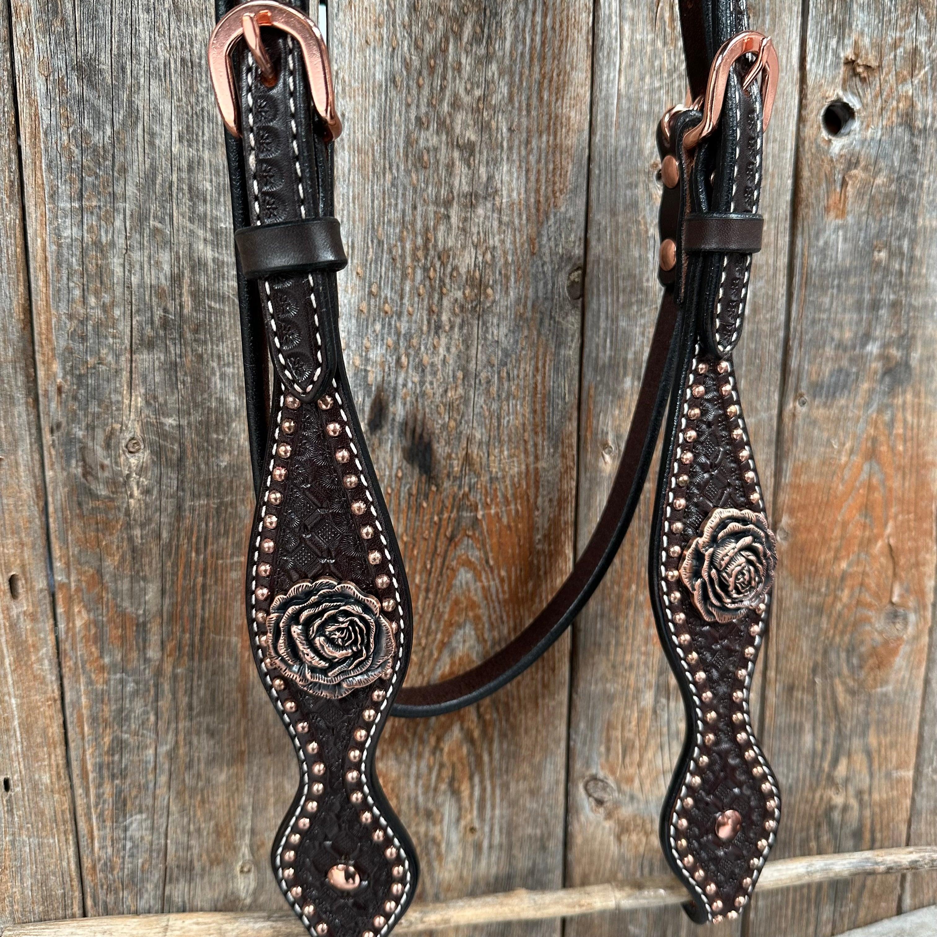 Copper Dot Honeycomb Rose Browband / One Ear Tack Set #BBBC554 — view 7
