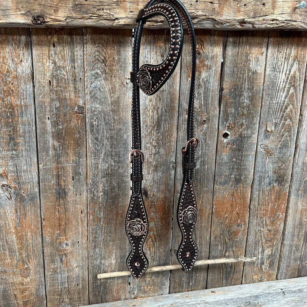 Copper Dot Honeycomb Rose Browband / One Ear Tack Set #BBBC554 — view 8