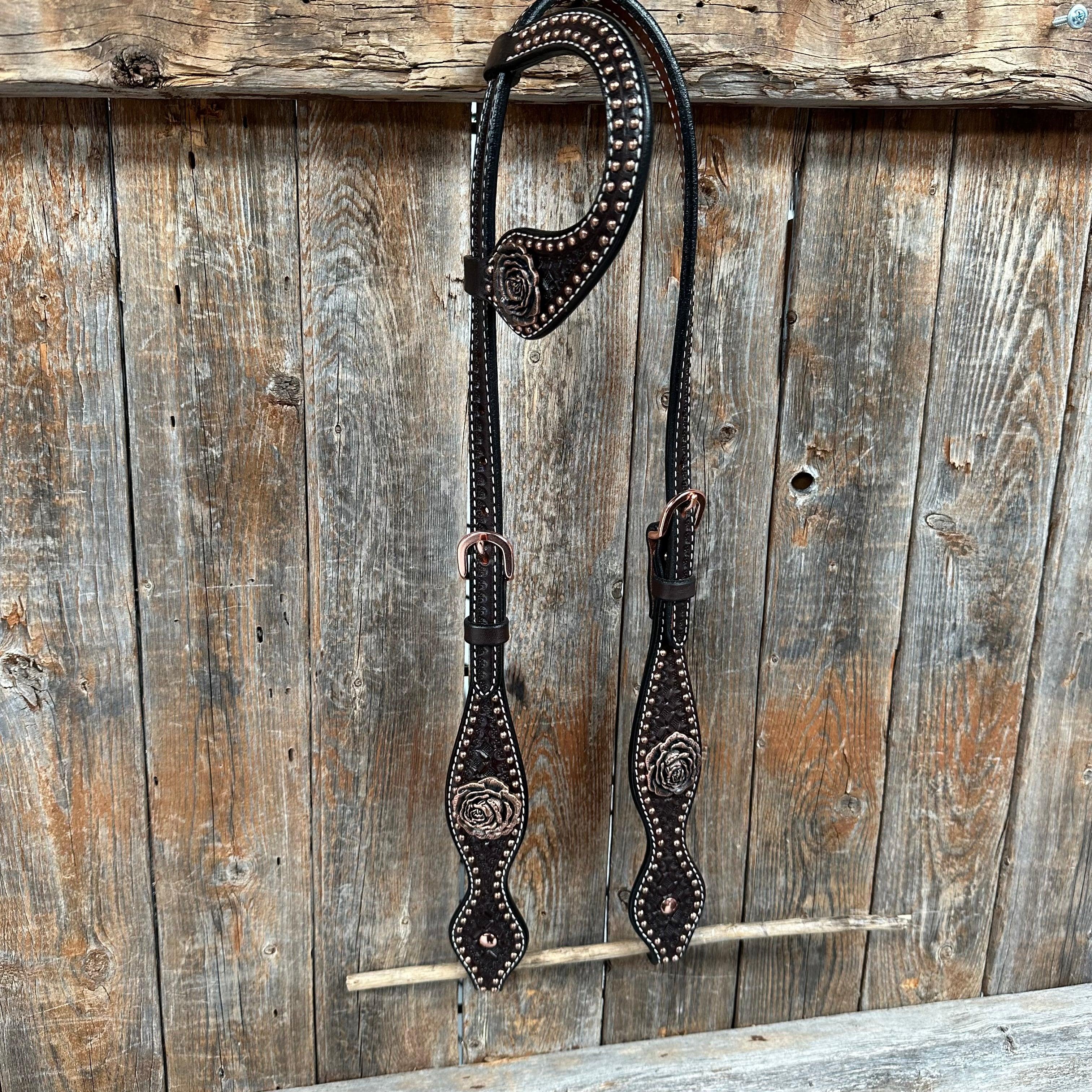 Copper Dot Honeycomb Rose Browband / One Ear Tack Set #BBBC554 — view 8