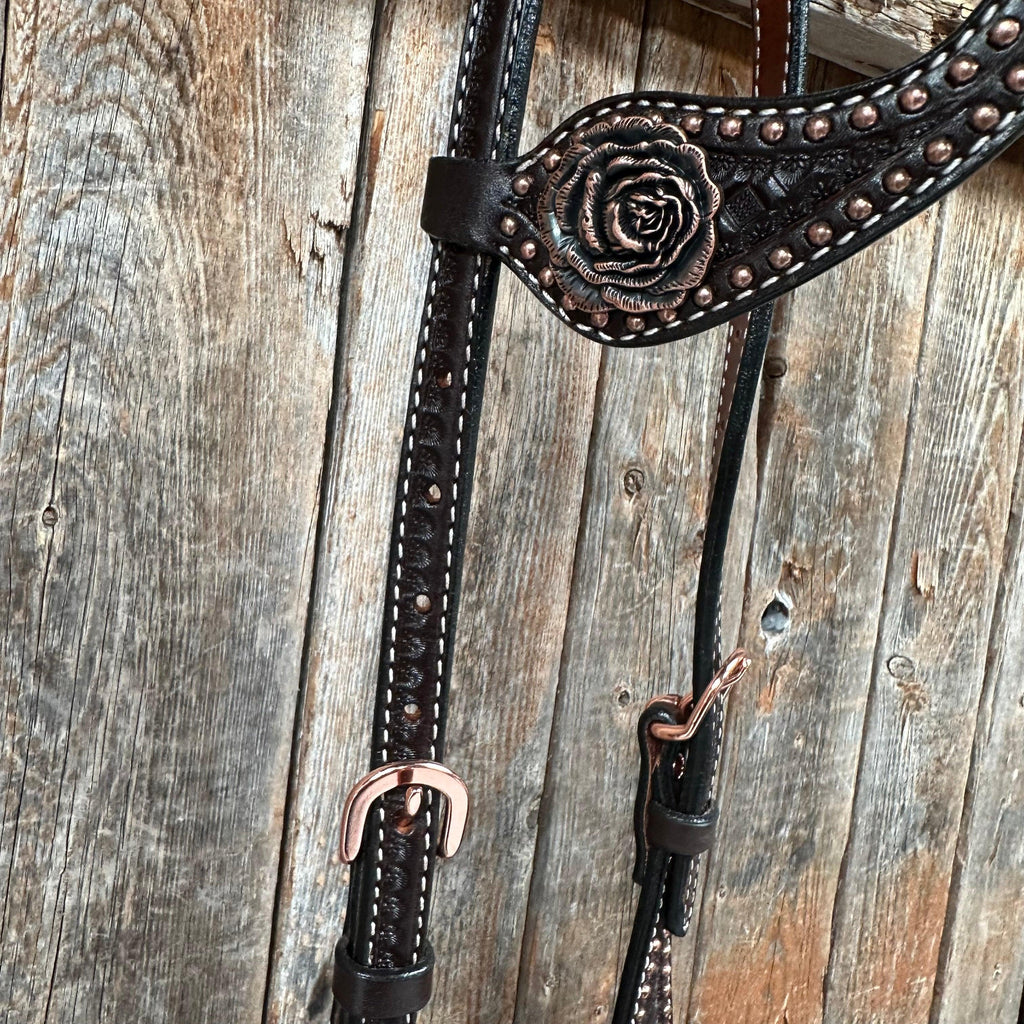 Copper Dot Honeycomb Rose Browband / One Ear Tack Set #BBBC554 — view 9