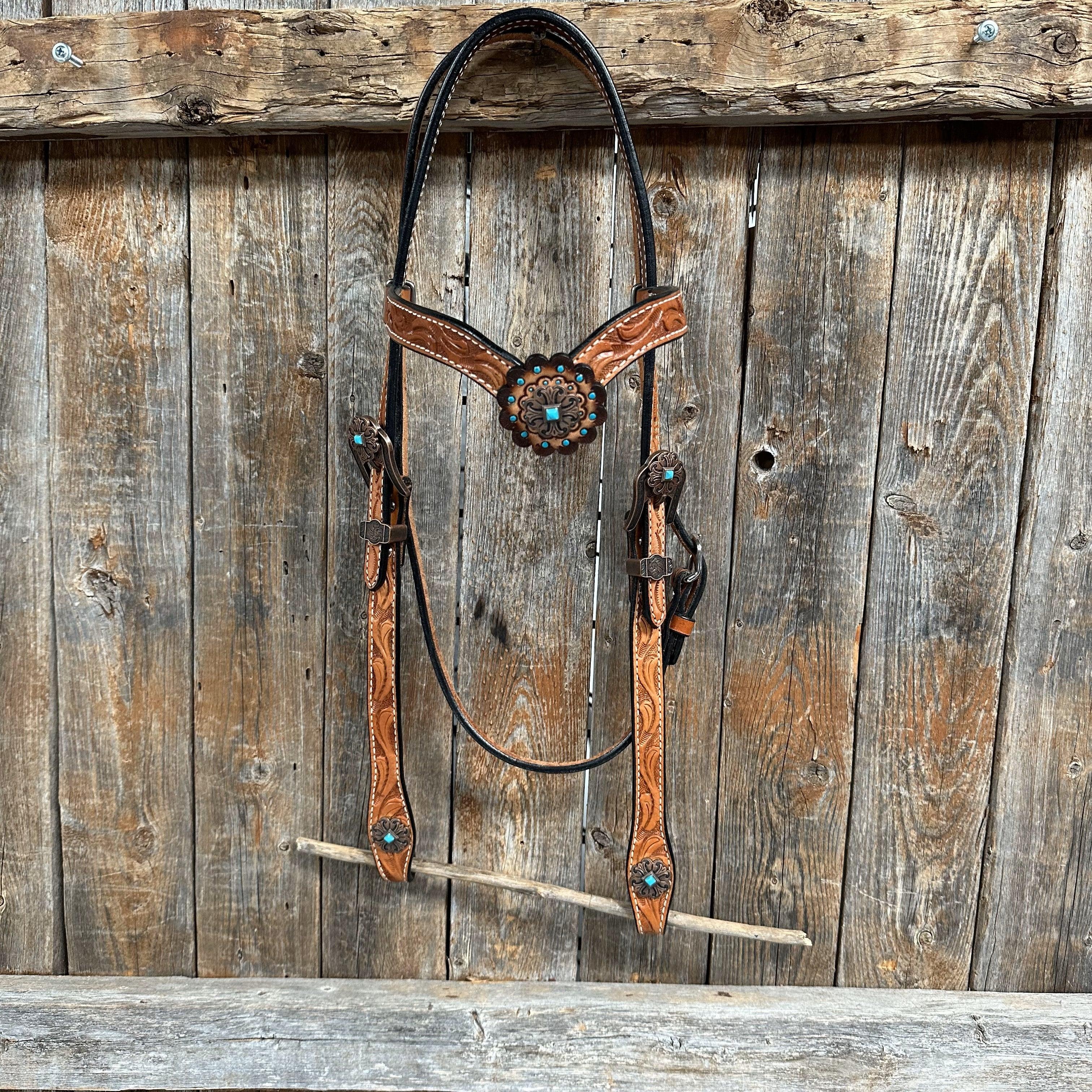 Light Oil V Brow Copper and Turquoise Browband & Breastcollar Tack Set #BBBC557 — view 7