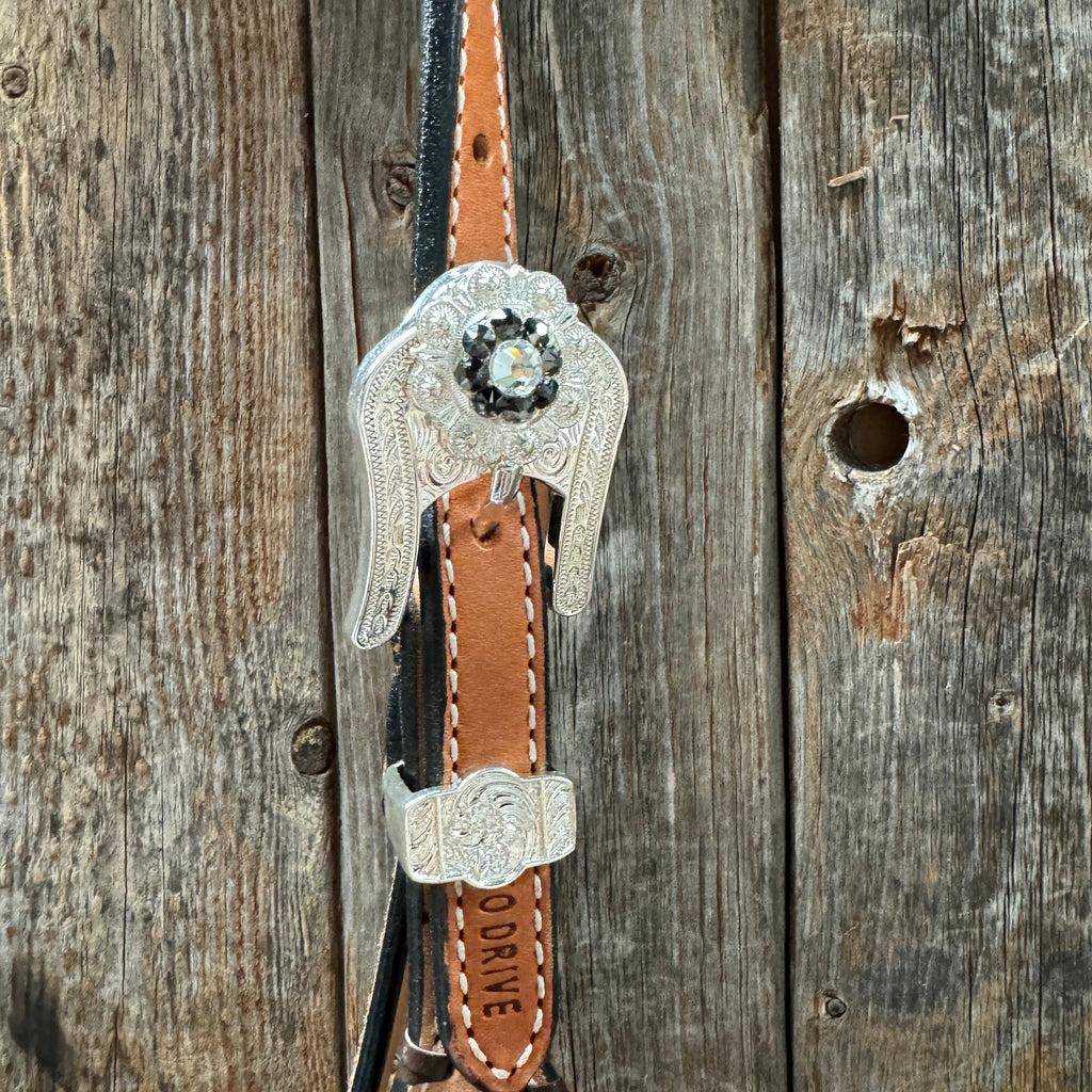 Floral Whipstitch Black and Red Browband / One Ear - Triangle / Gladiator Breastcollar Tack Set #BBBC642 — view 9