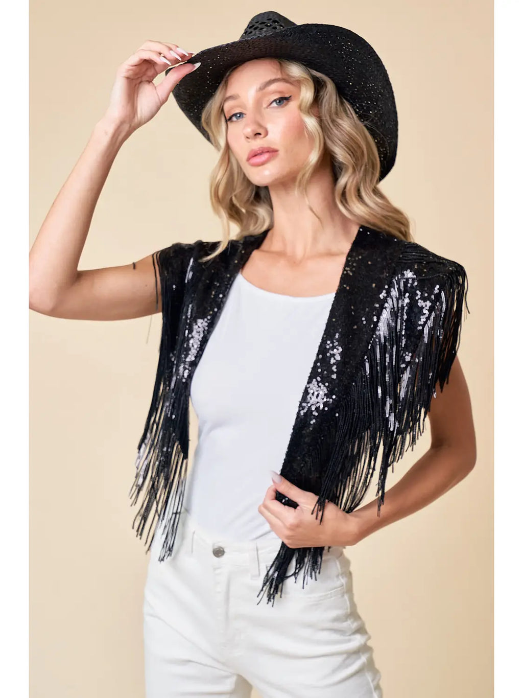 Black Sequin Fringe | Cape